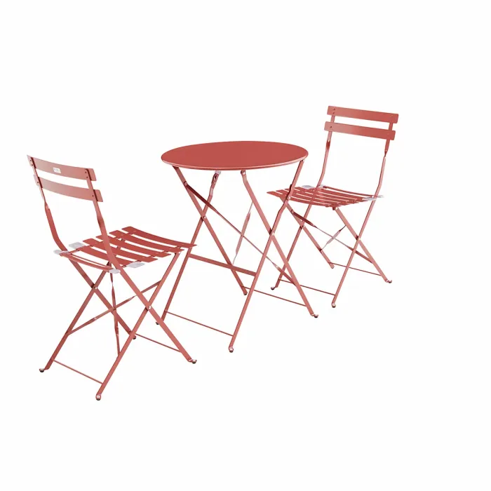 sweeek. Folding metal bistro garden table Diam.60 x 70cm 2 chairs Emilia Terracotta 60x60x71 cm