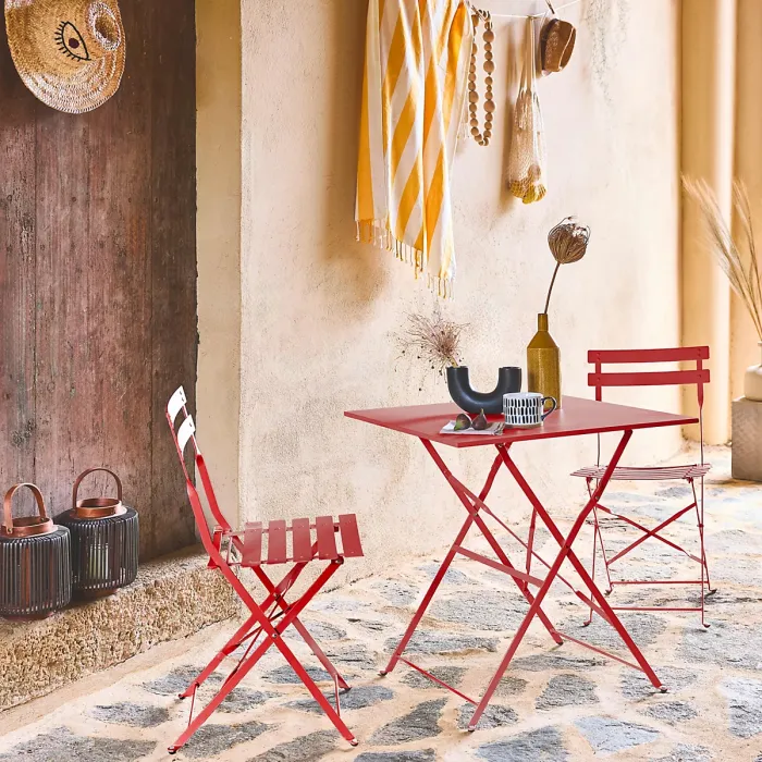 sweeek - 2-seater folding metal bistro garden table 70x70cm Emilia Terracotta 70x70x71 cm