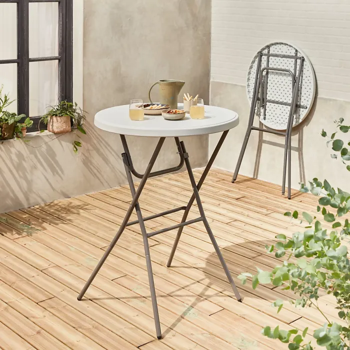 sweeek - Pair of foldable tables Gala tables x2 White 81x81x110 cm