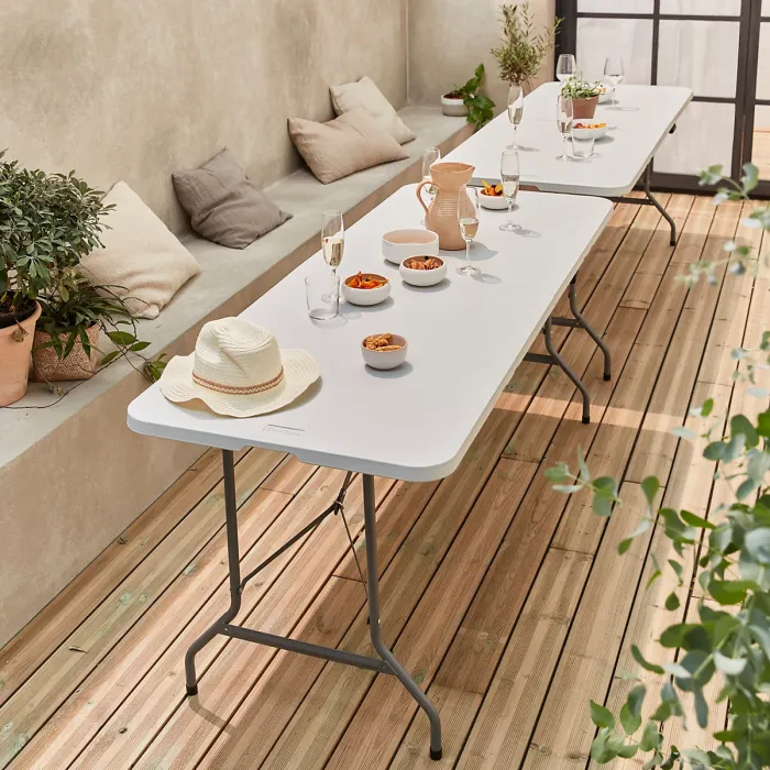 sweeek - Pair of foldable plastic reception tables 2 Fiesta tables White 180x69.5x73.5 cm