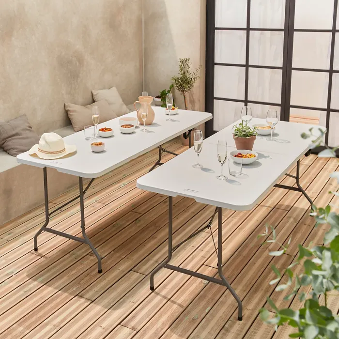 sweeek - Pair of foldable plastic reception tables 2 Fiesta tables White 180x69.5x73.5 cm