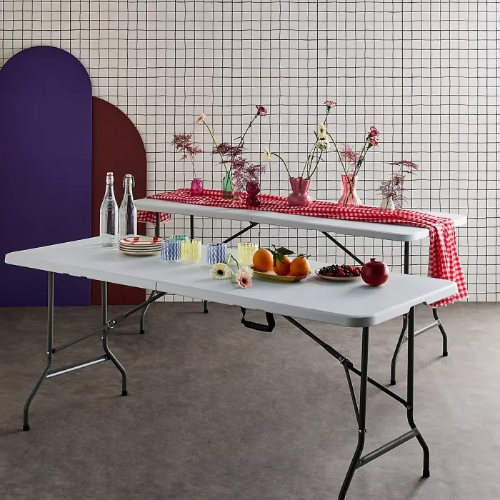 sweeek - Pair of foldable plastic reception tables 2 Fiesta tables White 180x69.5x73.5 cm