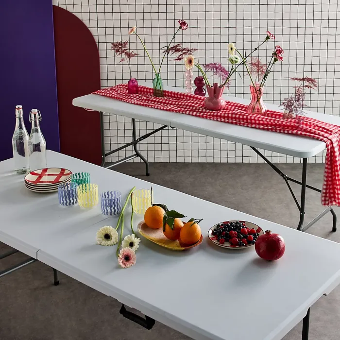 sweeek - Pair of foldable plastic reception tables 2 Fiesta tables White 180x69.5x73.5 cm