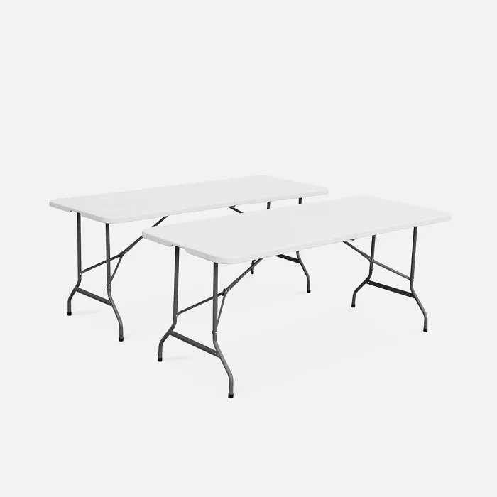 sweeek - Pair of foldable plastic reception tables 2 Fiesta tables White 180x69.5x73.5 cm
