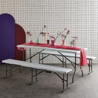 sweeek - Foldable plastic reception table with bench Fiesta reception set (table + benches) White 180x69.5x73.5 cm