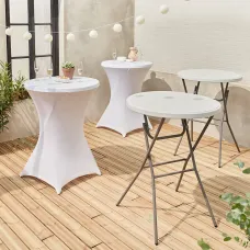 sweeek - Pair of foldable tables with protective covers Gala + Cover x2 White 81x81x110 cm