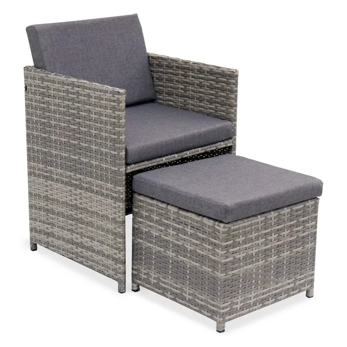 sweeek - 4 to 8-seater rattan cube table set with chairs Vabo 8 Mixed Grey 110x110x73 cm