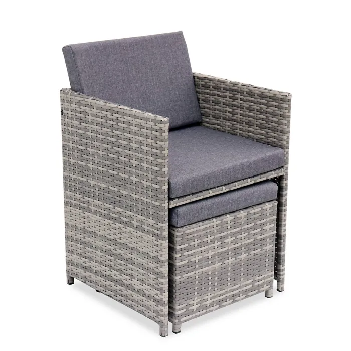 sweeek - 4 to 8-seater rattan cube table set with chairs Vabo 8 Mixed Grey 110x110x73 cm