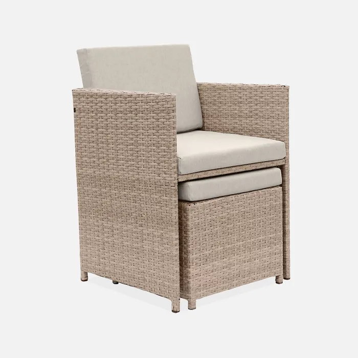 sweeek - 6 to 10-seater rattan cube table set with chairs Vabo 10 Beige 110x110x73 cm