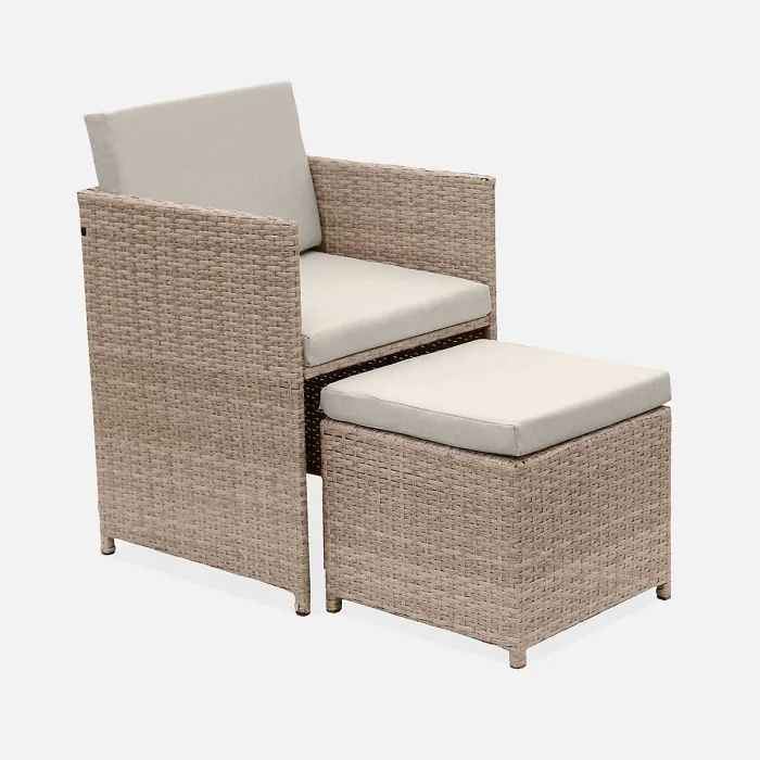 sweeek - 6 to 10-seater rattan cube table set with chairs Vabo 10 Beige 110x110x73 cm