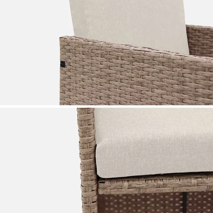 sweeek - 6 to 10-seater rattan cube table set with chairs Vabo 10 Beige 110x110x73 cm