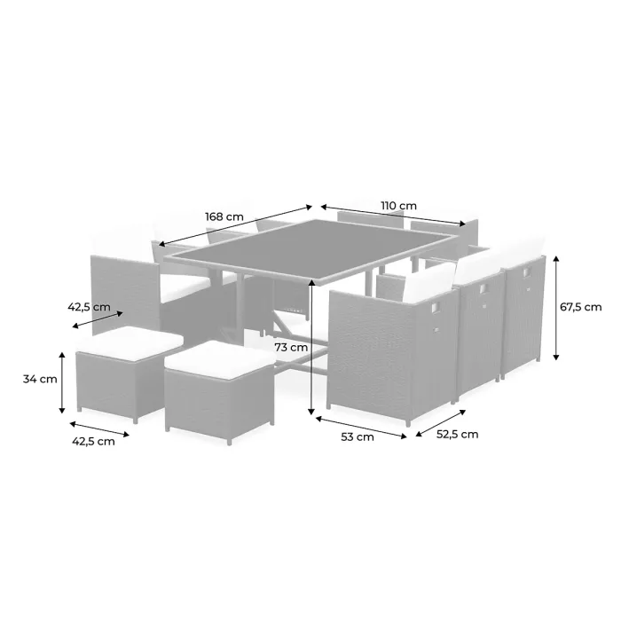 sweeek - 6 to 10-seater rattan cube table set with chairs Vabo 10 Beige 110x110x73 cm