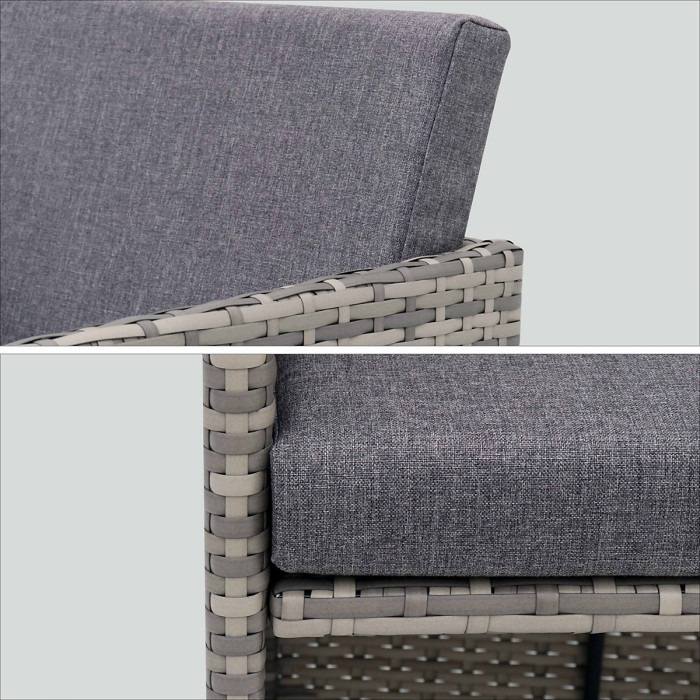 sweeek - 8 to 12-seater rattan cube table set with chairs Vabo 12 Mixed Grey 110x222x73 cm