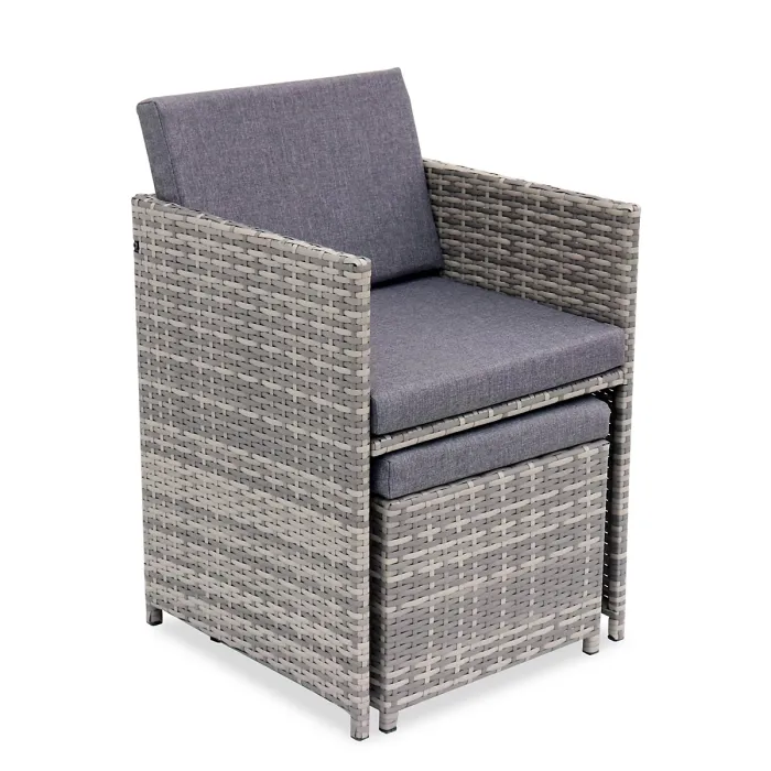 sweeek - 8 to 12-seater rattan cube table set with chairs Vabo 12 Mixed Grey 110x222x73 cm