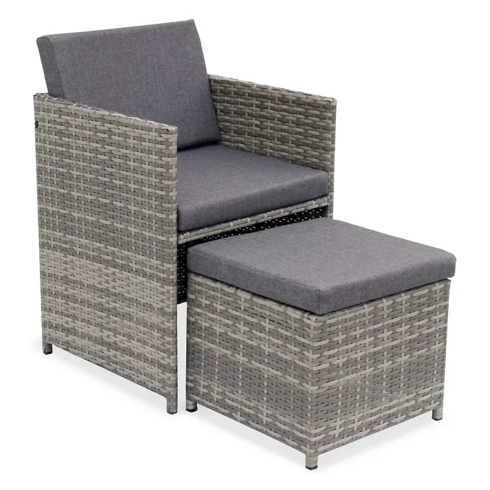 sweeek - 8 to 12-seater rattan cube table set with chairs Vabo 12 Mixed Grey 110x222x73 cm