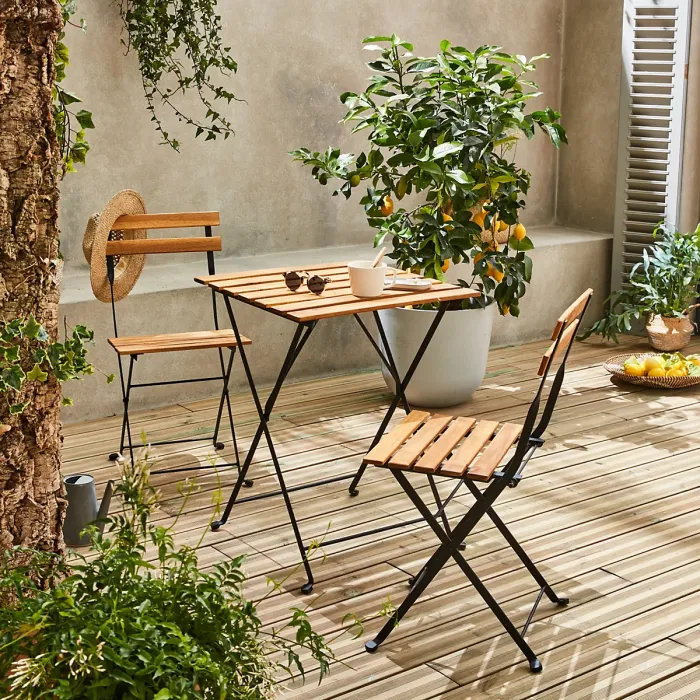 sweeek - 2-seater foldable bistro garden table with chairs Malaga Black 54x55x71 cm
