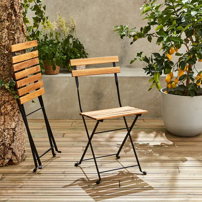 sweeek - 2-seater foldable bistro garden table with chairs Malaga Black 54x55x71 cm