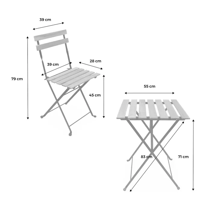 sweeek - 2-seater foldable bistro garden table with chairs Malaga Black 54x55x71 cm