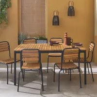 sweeek - 6-seater wooden and steel garden table Tabara Black 160x90x75 cm