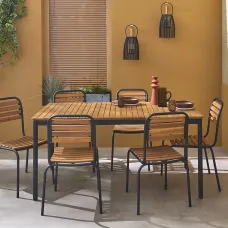 sweeek - 6-seater wooden and steel garden table Tabara Black 160x90x75 cm