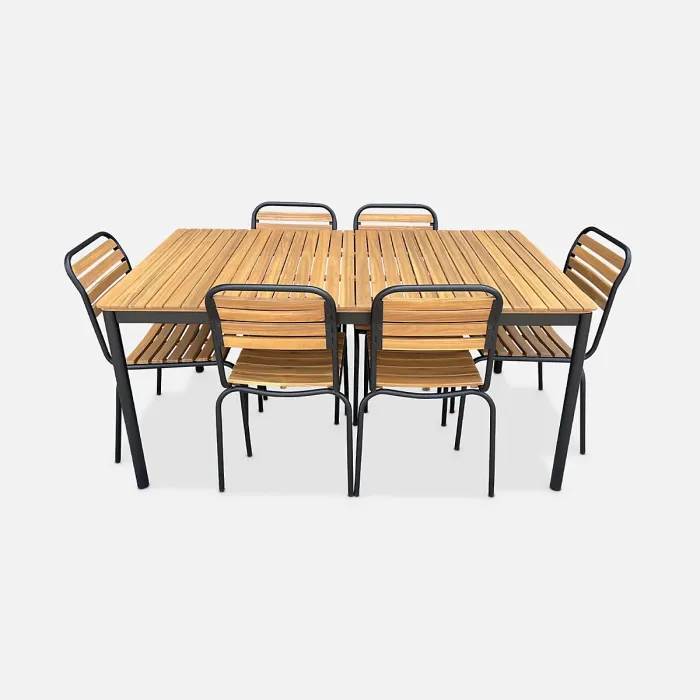 sweeek - 6-seater wooden and steel garden table Tabara Black 160x90x75 cm