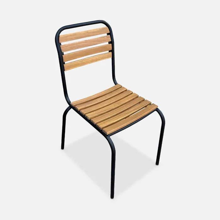 sweeek - 6-seater wooden and steel garden table Tabara Black 160x90x75 cm