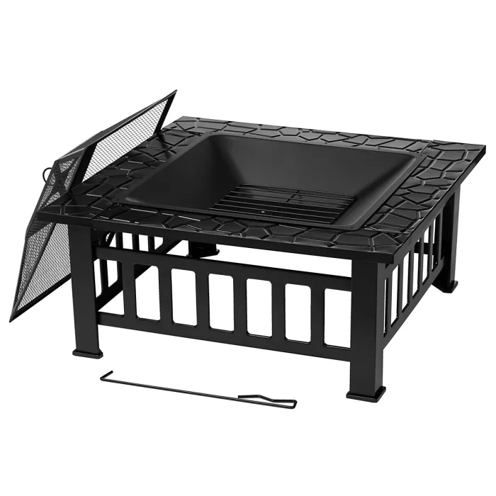 Large Glenview Black Square Log Fire Pit