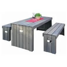 Promex 60170 Grey Rotterdam Garden Dining Table and Bench Set