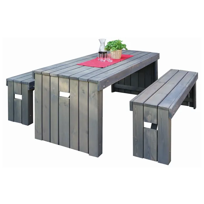 Promex 60170 Grey Rotterdam Garden Dining Table and Bench Set