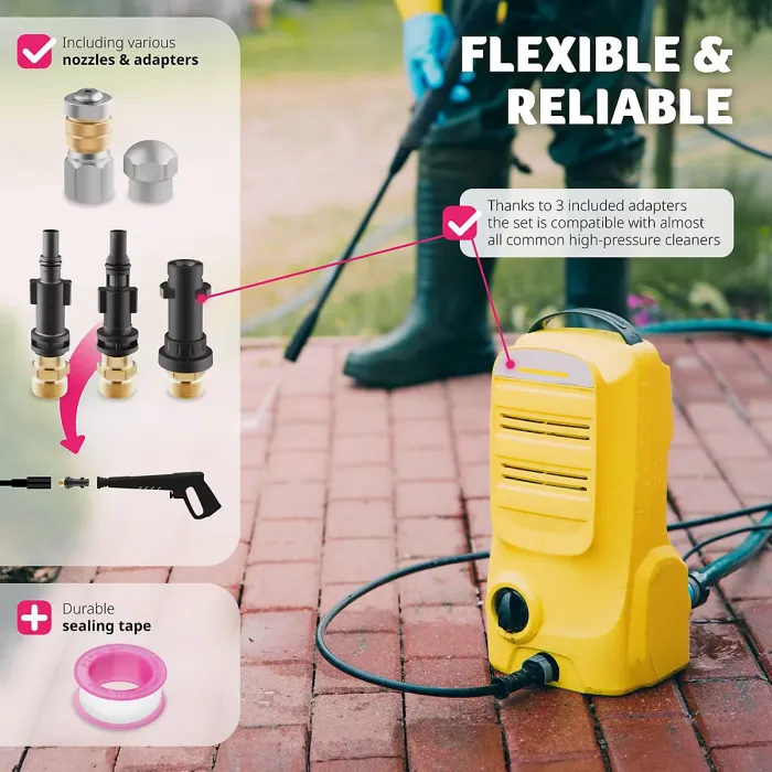 Drain cleaning hose set including 2 nozzles & 3 adapters 30 m - black