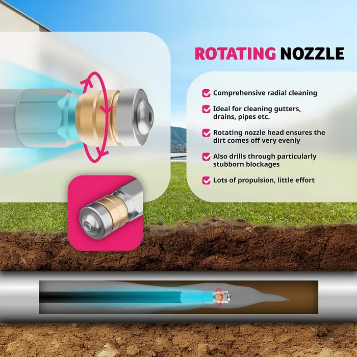 Drain cleaning hose set including 2 nozzles & 3 adapters 30 m - black