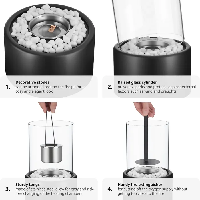 Bioethanol Tabletop Fireplace Damine - heat-resistant, 2 combustion chambers - black