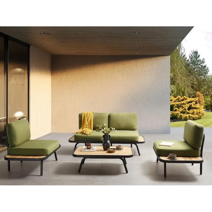 Garden Lounge Set with Table 4 Seater MINOZZO Certified Acacia Wood Olive Green