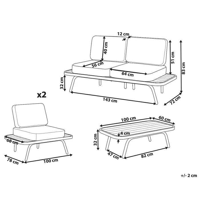 Garden Lounge Set with Table 4 Seater MINOZZO Certified Acacia Wood Olive Green
