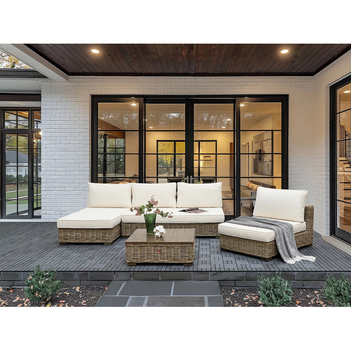 Garden Lounge Set with Table 4 Seater VARALLO Right Hand Modular Rattan Grey