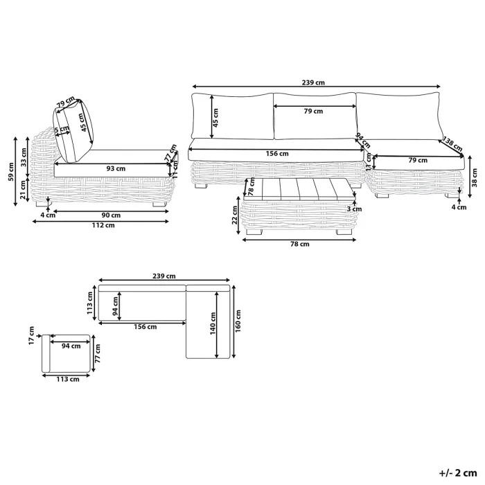 Garden Lounge Set with Table 4 Seater VARALLO Right Hand Modular Rattan Grey