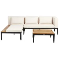 Garden Corner Sofa with Table 3 Seater BRACCIANO Right Hand Certified Acacia Wood Light Beige
