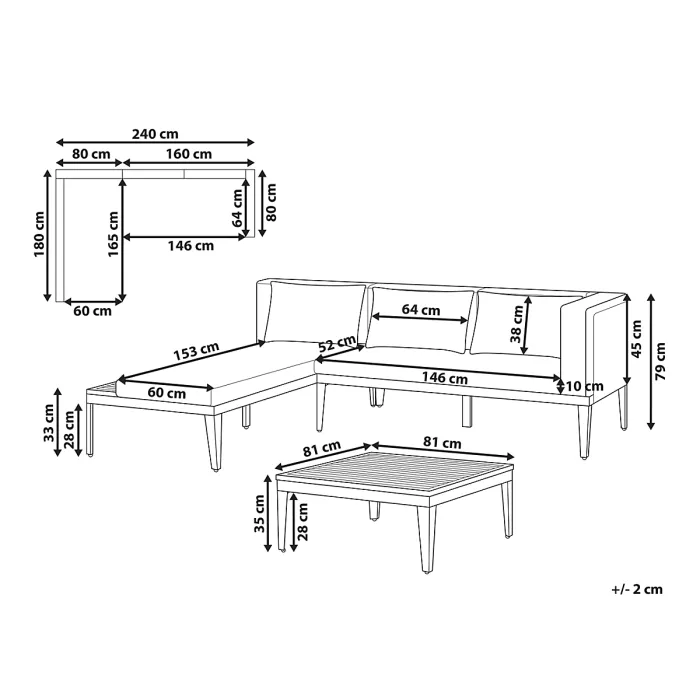 Garden Corner Sofa with Table 3 Seater BRACCIANO Right Hand Certified Acacia Wood Light Beige