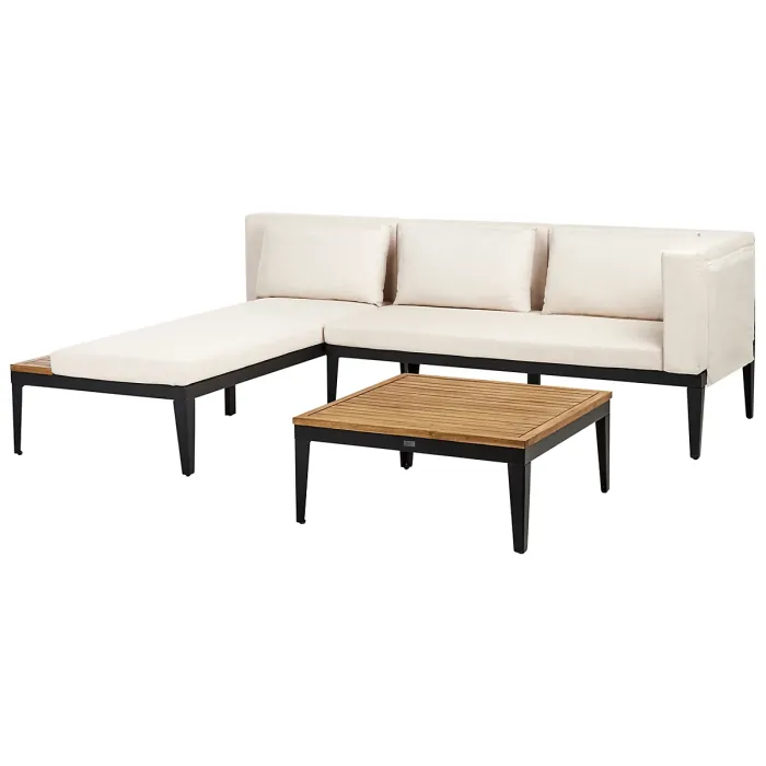 Garden Corner Sofa with Table 3 Seater BRACCIANO Right Hand Certified Acacia Wood Light Beige