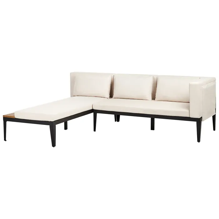 Garden Corner Sofa with Table 3 Seater BRACCIANO Right Hand Certified Acacia Wood Light Beige