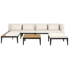 Garden Lounge Set with Table and Ottoman 4 Seater BRACCIANO Right Hand Certified Acacia Wood Light Beige