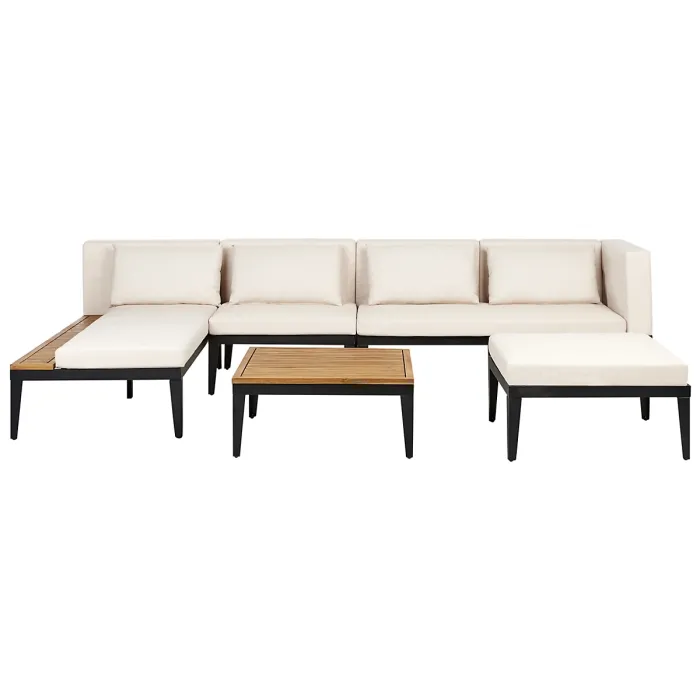 Garden Lounge Set with Table and Ottoman 4 Seater BRACCIANO Right Hand Certified Acacia Wood Light Beige