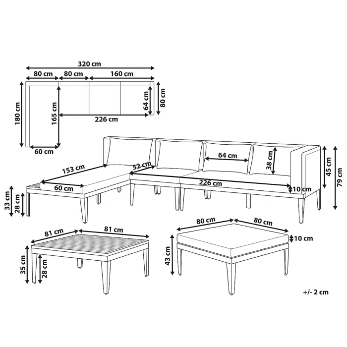 Garden Lounge Set with Table and Ottoman 4 Seater BRACCIANO Right Hand Certified Acacia Wood Light Beige