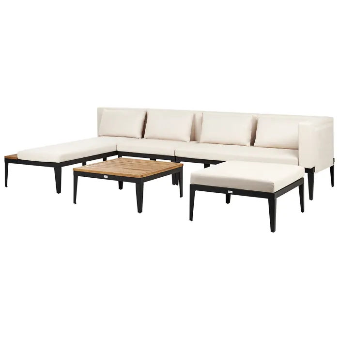 Garden Lounge Set with Table and Ottoman 4 Seater BRACCIANO Right Hand Certified Acacia Wood Light Beige