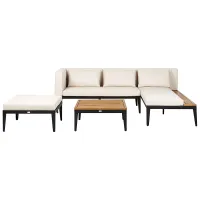 Garden Lounge Set with Table and Ottoman 3 Seater BRACCIANO Left Hand Certified Acacia Wood Light Beige