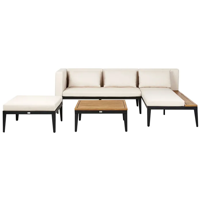 Garden Lounge Set with Table and Ottoman 3 Seater BRACCIANO Left Hand Certified Acacia Wood Light Beige