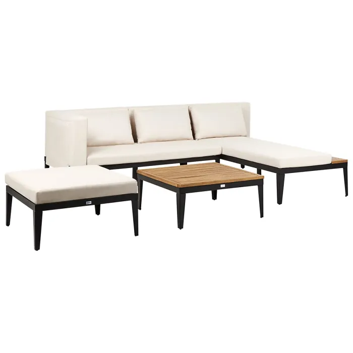 Garden Lounge Set with Table and Ottoman 3 Seater BRACCIANO Left Hand Certified Acacia Wood Light Beige