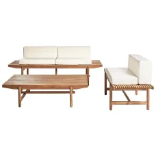 Garden Lounge Set with Table 3 Seater GIAVENO Acacia Wood Off-White