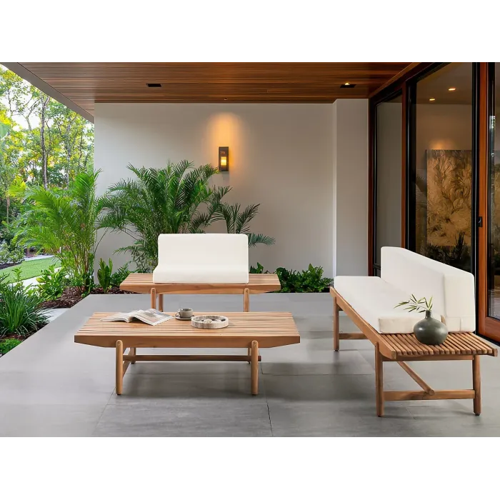 Garden Lounge Set with Table 3 Seater GIAVENO Acacia Wood Off-White