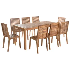 Garden Dining Set 8 Seater OMBRIANO Certified Acacia Wood Light Brown